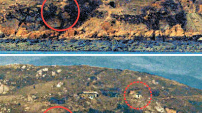 [사진] 21개월 사이에 새로 생긴 북한 해안포 동굴