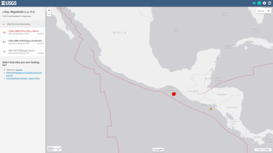 [속보] 미 지질조사국 "멕시코 해안 규모 8.0 지진…인접국도 쓰나미 피해 우려"