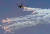 28일 오전 경기도 평택 해군 2함대에서 열린 건군 69주년 국군의날 기념식에서 헬기들이 플레어를 뿌리며 항공전력 기동 시범을 보이고 있다.[연합뉴스]