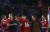 지난 10일 열린 러시아월드컵 유럽예선에서 D조 1위를 확정하고 기뻐하는 세르비아 축구대표팀 선수들. [AP=연합뉴스]