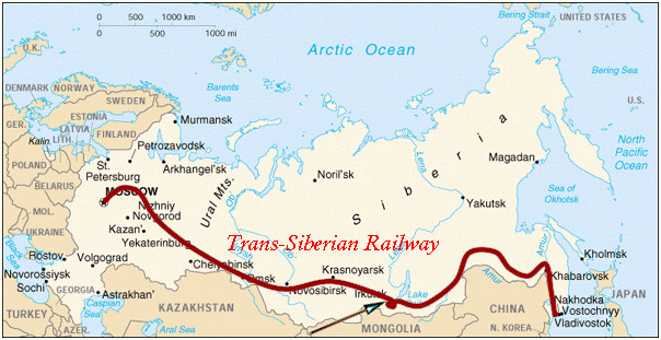 시베리아 철도 노선.