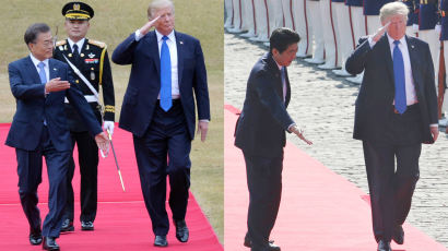 사진으로보는 트럼프 대통령을 대하는 한국과 일본의 차이