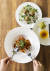 빠삐용의 키친에서 맛볼 수 있는 라이스 크로켓, 피낭시에, 토마토 파스타(위에서부터). 장진영 기자