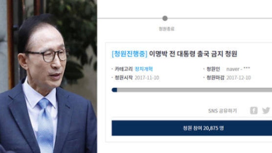 ‘이명박 출국금지’ 국민청원, 하루 만에 2만명 참여