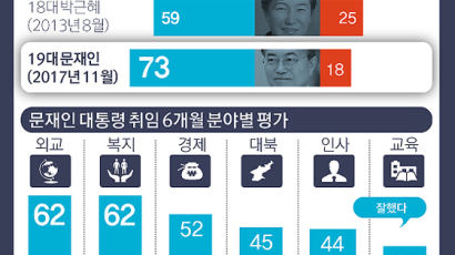 [ONE SHOT] 문 대통령 취임 6개월 지지율 73%…YS 이어 역대 2위에