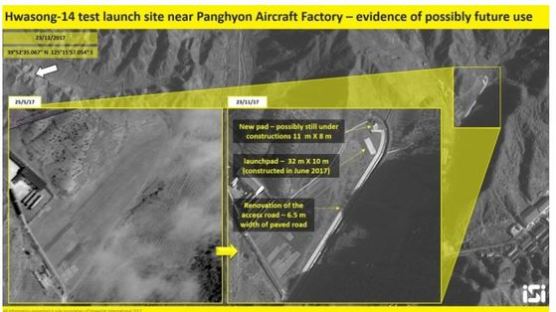 “북한, 평양 방현 공군기지에 새 미사일 발사대 건설중”