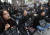 검은색 옷을 입고 검은 립스틱을 칠한 여성인권단체 활동가들이 2일 오후 서울 종로구 세종로공원 앞에서 낙태죄 폐지를 요구하는 시위를 하고 있다. [연합뉴스]