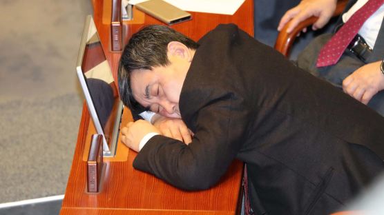 [포토사오정]예산안 처리 피곤한 여당의원들 잠시 ‘꿀잠’