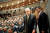 렉스 틸러슨 미국 국무장관(오른쪽 둘째)이 18일(현지시간) 도널드 트럼프 대통령의 새 국가안보전략 발표를 듣기 위해 워싱턴 로널드 레이건 국제무역센터에 입장하고 있다. [로이터=연합뉴스]