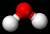 물의 분자 구조. 붉은색이 산소 원자이고, 흰색이 수소 원자이다. 이들 세 원자는 104.45도 각도를 이루고 있다.
