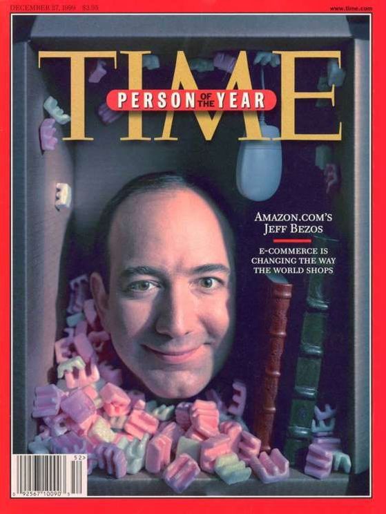 1999년 미국 시사주간지 타임의 '올해의 인물'에 선정된 제프 베조스. 당시 타임 역사상 최연소 인물이었다. 