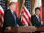지난해 11월 도널드 트럼프 미국 대통령(왼쪽) 아베 신조 일본 총리와 공동기자회견에서 발언하고 있다. [교도=연합뉴스]