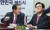 자유한국당 홍준표 대표(왼쪽)와 김태흠 최고위원(오른쪽). 임현동 기자