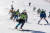 알파인스키 국가대표 상비군들과 북한 스키 선수들이 1일 북한 강원도 원산 마식령스키장에서 공동훈련을 하고 있다. [원산=사진공동취재단]