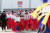 8일 강릉 올림픽선수촌에서 열린 2018 평창 겨울올림픽 북한 선수단의 공식 입촌식에서 선수들이 행사장으로 입장하고 있다. [연합뉴스]