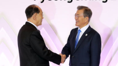 문재인 대통령, 김영남과 평창 리셉션서 첫만남…반응은?
