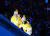  9일 오후 강원도 평창 올림픽스타디움에서 열린 2018 평창동계올림픽 개막식에서 성화를 점화자에게 전하기 위해 남측 박종아 선수와 북측 정수현 선수가 성화대를 오르고 있다. [평창=연합뉴스]