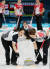 15일 강릉컬링센터에서 열린 한국과 캐나다 여자컬링 예선 1차전에서 한국의 김영미, 김경애가 스위핑하고 있다. [강릉=연합뉴스]