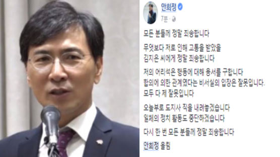 성폭행 폭로 5시간만에… 안희정 지사 한밤 사퇴
