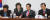 자유한국당 김성태 원내대표(오른쪽 세번째)와 이은재 의원이 7일 국회에서 열린 원내대책회의에서 대화하고 있다. [연합뉴스]
