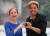 2018 글로벌 비즈니스 평화상 수상자인 미국의 &#39;EBW 2020&#39;의 잉그리드 밴더벨트(왼쪽)와 애나 맥코이 공동대표가 8일 인터뷰 후 손으로 하트 모양을 그려보이고 있다. 최승식 기자