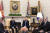 트럼프 대통령(오른쪽 세번째)과 나란히 앉은 정의용 실장. [청와대 제공=연합뉴스]