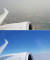 24일 오전 제주행 항공기에서 바라본 서울 강서구 일대가 안개와 미세먼지에 갇혀 있는 반면(위 사진), 수원 일대 상공의 구름 위 하늘은 푸른색을 발하고 있다. [연합뉴스]