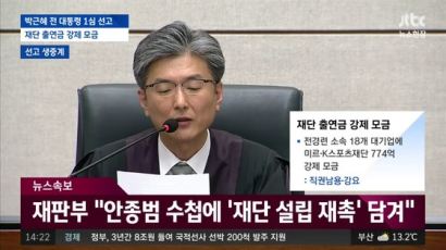 [속보]박근혜, 미르·K재단 관련 직권남용·강요 모두 유죄…"안종범 수첩, 정황증거로 인정"
