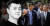 문준용 작가(흑백 사진)와 뒷 배경은 지난 2012년 6월 17일 아버지와 함께 대선출마선언을 위해 서울 서대문 독립공원 단상으로 입장하고 있는 모습. [중앙포토]