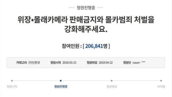 “몰카 판매금지·몰카 범죄 처벌 강화해달라”…靑청원 20만명 돌파