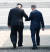 문재인 대통령과 북한 김정은 국무위원장이 27일 오전 판문점 군사분계선에서 만나 인사한 후 함께 북측으로 넘어가고 있다. 김상선 기자