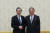 북한을 방북한 왕이 중국 국무위원겸 외교부장이 2일 이용호 외무상과 만나 악수하고 있다. [중국 외교부 제공]