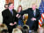 트럼프 미국 대통령이 지난 2일 워싱턴DC 국무부에서 열린 마이크 폼페이오 국무장관(왼쪽) 취임식을 마친 후 폼페이오 장관의 팔을 두드리며 자리를 떠나고 있다. 가운데는 부인 수전 폼페이오. [AFP=연합뉴스]