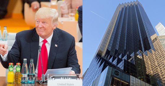 도널드 트럼프 대통령과 뉴욕에 위치한 트럼프 타워. 그는 대통령이기 이전에 뛰어난 사업가다. [중앙포토]