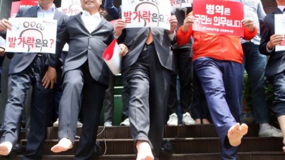 “발가락은요?” 허태정 병역기피 의혹 겨냥한 한국당 퍼포먼스