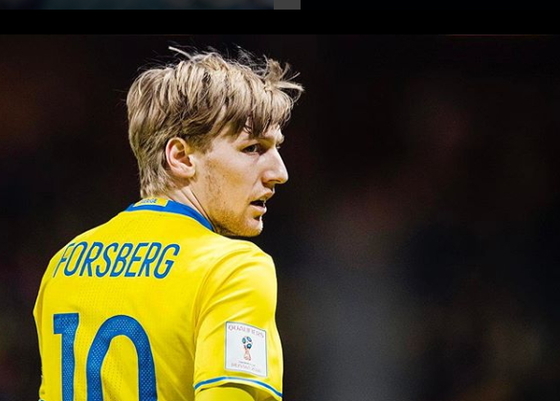 스웨덴 미드필더 포르스베리는 지난 시즌 독일 분데스리가 도움왕 출신이다. 택배처럼 정확한 크로스로 공격의 시발점 역할을 한다. [포르스베리 SNS]