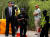 북미 정상회담을 하루 앞둔 11일 회담 장소인 싱가포르 카펠라 호텔 앞에 북한 경호요원이 서 있다. [로이터=연합뉴스]