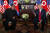 도널드 트럼프 미국 대통령과 김정은 북한 국무위원장이 12일 싱가포르 센토사섬 카펠라 호텔에서 열린 북미정상회담 중 모두 발언을 하고 있다. [AP=연합뉴스]