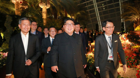 [서소문사진관]김정은 회담 12시간 앞두고 한밤 싱가포르 투어