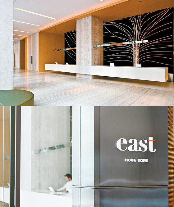 중국 베이징과 미국 마이애미에 있는 이스트 호텔 작업은 모던해 보이는 로고와 로비의 빛을 통과하는 나무 벽화 등 독특한 디자인이 특징이다.
