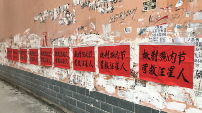 온·오프 반대 시위 속 중국 위린시 전통 개고기축제 개막