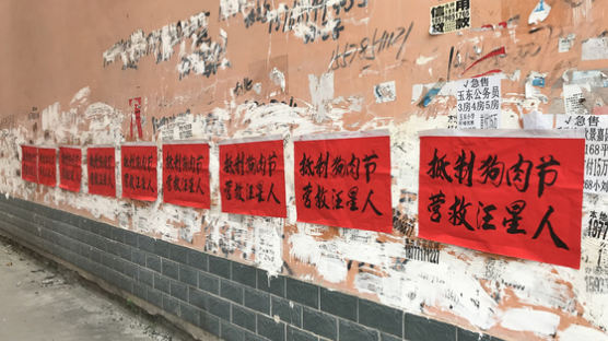 온·오프 반대 시위 속 중국 위린시 전통 개고기축제 개막
