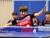 삼성생명의 박강현이 26일 열린 실업탁구챔피언전 남자 단체전 결승에서 공을 받아넘기고 있다. [사진 월간탁구]