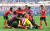 28일 열린 러시아 월드컵 F조 조별리그 3차전 독일전에서 환호하는 한국 축구대표팀 선수들. 카잔=임현동 기자