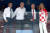 마크롱 프랑스 대통령, 지아니 인판티노 FIFA회장, 푸틴 러시아 대통령, 콜린다 그라바르 키타로비치 크로아티아 대통령(왼쪽부터)이 월드컵 결승경기를 지켜보고 있다.[연합뉴스] 