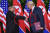 도널드 트럼프 미국 대통령과 김정은 북한 국무위원장이 지난 6월 12일 싱가포르 카펠라 호텔에서 만나 악수하는 장면. 트럼프가 김정은의 손을 자신 쪽으로 당긴 채 악수하고 있다.[AP=연합뉴스] 