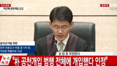 [속보] 법원 "박근혜 공천개입 등 공직선거법 위반 혐의 모두 유죄"