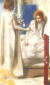 단테 가브리엘 로세티의 작품 &#39;수태고지&#39;. 침대 위에 앉아 있는 마리아의 얼굴이 무척 앳되다. 
