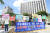 7월 정부서울청사 앞에서 교육부의 수능 출제과목 개편안에 반대하고 있는 시민단체 회원들. [연합뉴스]