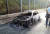 13일 오후 양양고속도로 양양방향 화도IC 인근을 달리던 BMW M3 차량에서 불이 났다. [연합뉴스]